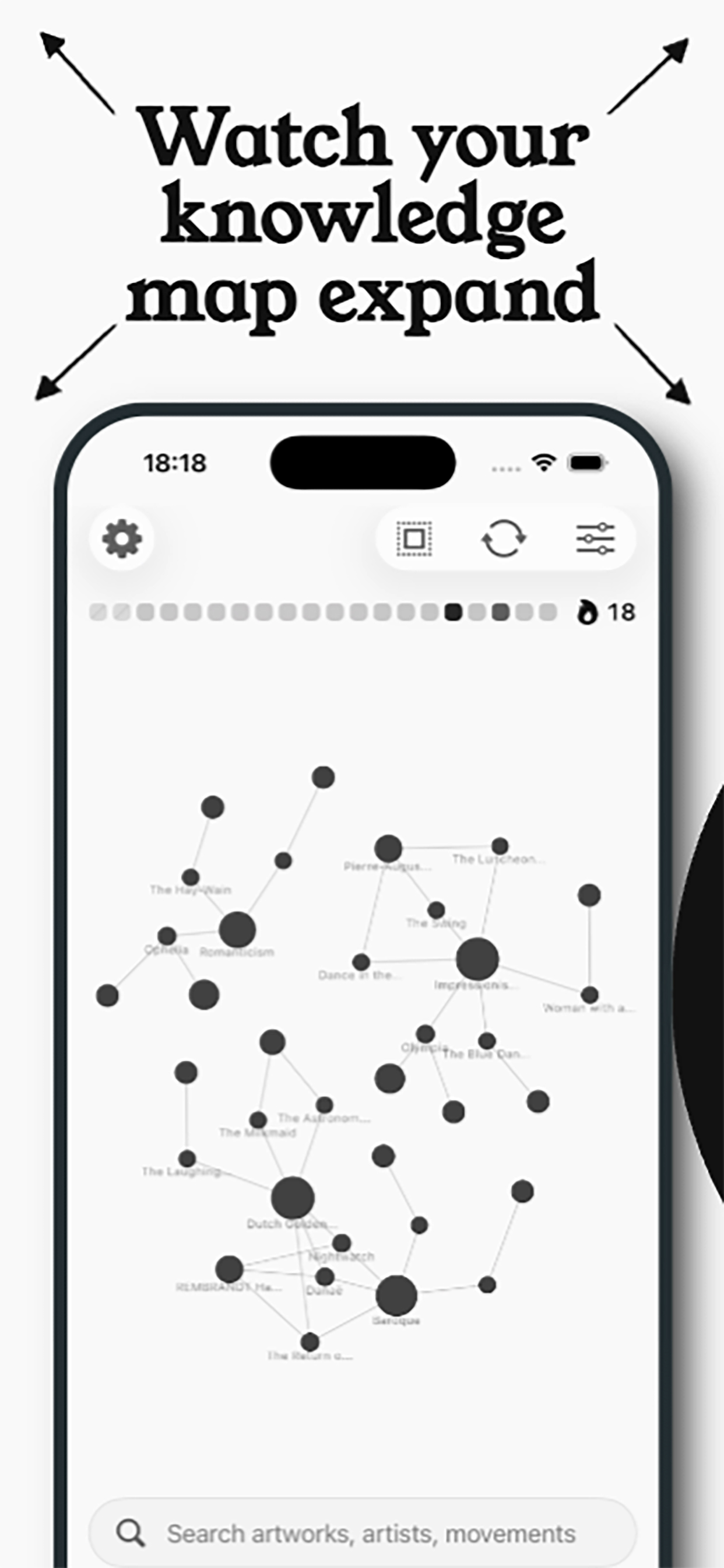 Kimp app screenshot showing the knowledge map