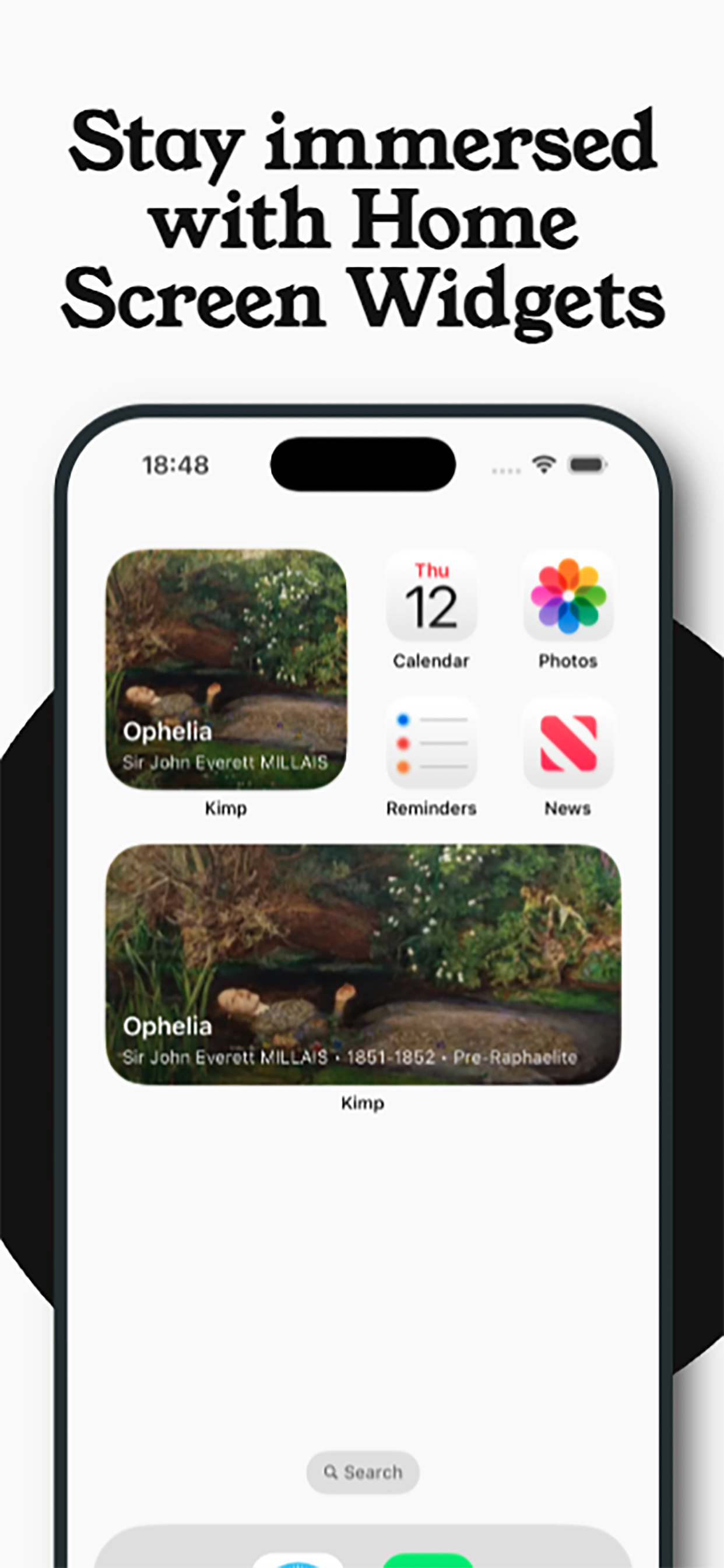 Kimp app screenshot showing Home Screen widgets